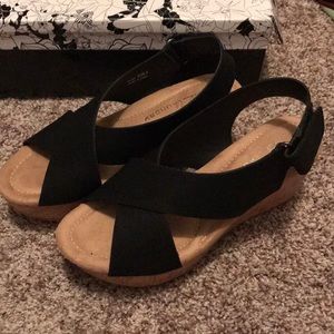 Black cork wedges, size 6, CL By Laundry